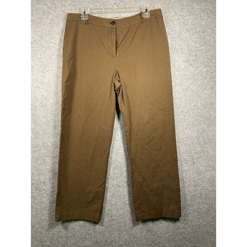 Chico's Brown Striped Trousers Straight Leg Cotton Stretch Pants Size 2 Short